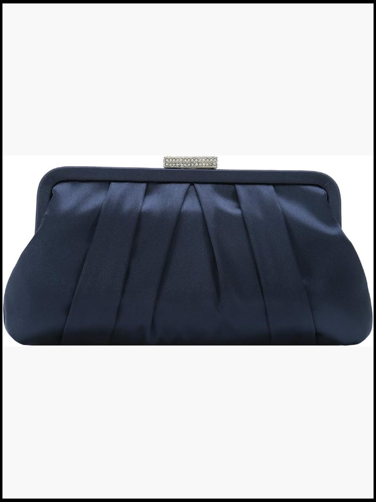 Classic Pleated Satin Clutch Bag Diamante Embellished Formal Handbag For
